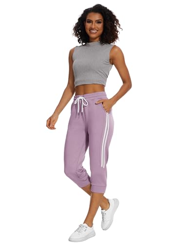 SPECIALMAGIC WOMEN’S CAPRI PANTS AIR LAYER ELASTIC WAIST CAPRI JOGGERS CAUSAL CROPPRD PANTS SOFT GRAYISH PURPLE AIR X-LARGE