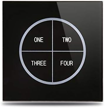 Wallpad 4 Gang 2 Way Single 3x3 Panel Customizable Glass Touch Switch for Lights, LED, No Neutral Wire Needed, Easy Installing, New Design (Black, Can Work as Intermediate Multi Way)