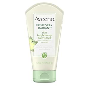 Aveeno Positively Radiant Skin Brightening Exfoliating Daily Facial Scrub, Moisture-Rich Soy Extract, Oil- &amp; Soap-Free Tone-Evening Face Cleanser, Hypoallergenic &amp; Non-Comedogenic, 5 oz