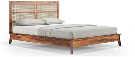 Ganpati Arts Sheesham Wood Cosmos Low Queen Size Beds without Storage Living Room Home Wooden Palang Double Bed Furniture for Bedroom (Natural Finish) 1 Year Warranty