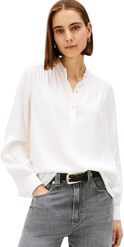 Donna Blusa Twill con Scollo a V, Bianco (Ecru), 42