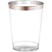 50 Rose Gold Rimmed Clear Hard Plastic Cups | 10 oz. Fancy Disposable Wedding Tumblers for Party & Wedding (50-Pack)