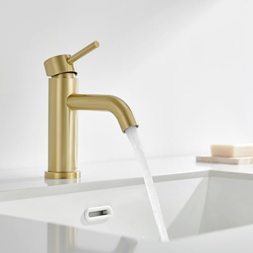 DETBOM Gold Basin Mixer Tap, Adjustable Hot and Cold Washbasin Tap, Stainless Steel, Removable Aerator, Lead Free, Brushed Gold