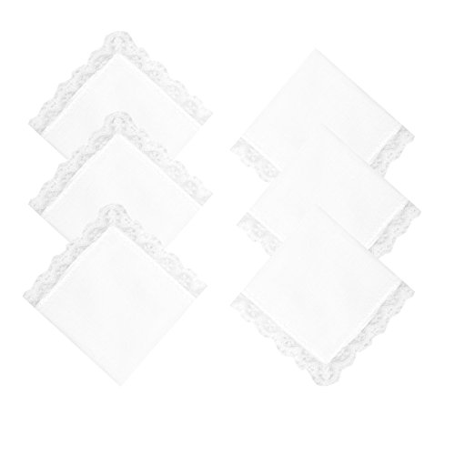 6/12 Pack of Ladies White Perfect Wedding Lace Cotton Handkerchiefs