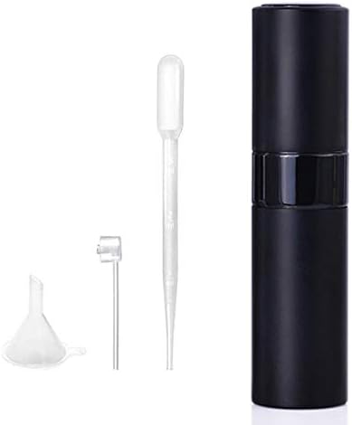 Perfume Atomizer Set (Includes Funnel & Nozzle & Dropper Included), Rotating Push Type, Perfume Sprayer, Refill Container, For Perfume, Travel, Work, Business Trips, Portable, Unisex, 0.3 fl oz (8 ml), Black