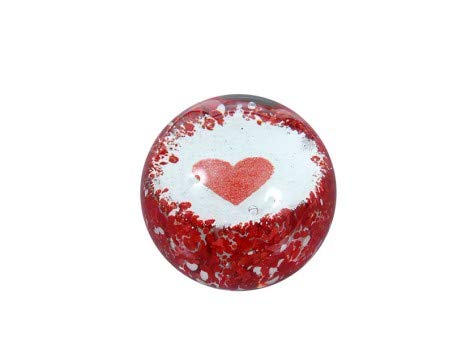 Dream globe paperweight, medium, red heart motif, handmade article