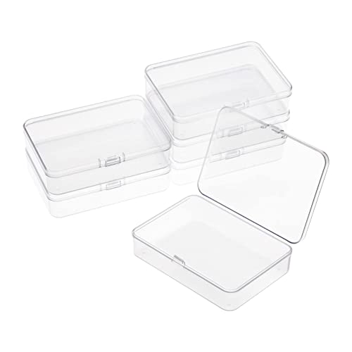 ISKYBOB 6 Packs Rectangle Small Clear Plastic Storage Containers Box Case with Hinged Lid Crafts Organizer for Crayons, Bobby Pin, Beads(3 x 2in)