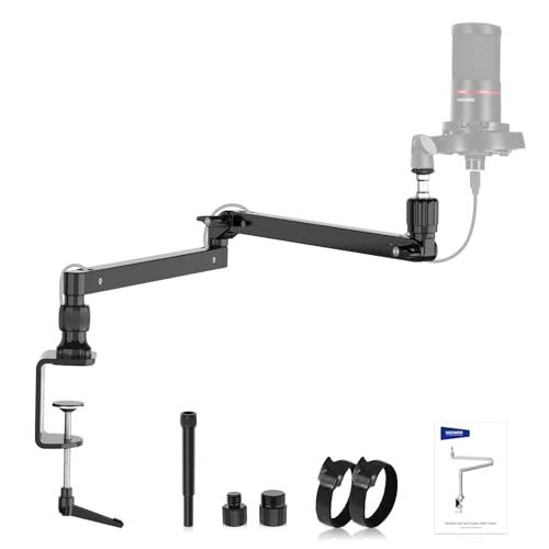 NEEWER Low Profile Mic Arm Desk Stand Mount with Damping, 360° Swivel Articulating Boom Arms with Heighten Pole & Cable Management Channels for Microphone Podcast Gaming Streaming Zoom Calls, MST002