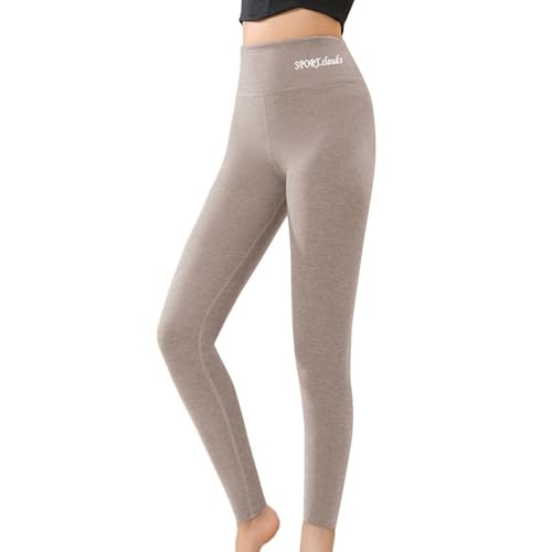 High Waisted Thermal Leggings for Women UK, Fleece Lined Leggings Women Soft Stretch Warm Pants with Elastic Waist for Gym Yoga in Winter Khaki