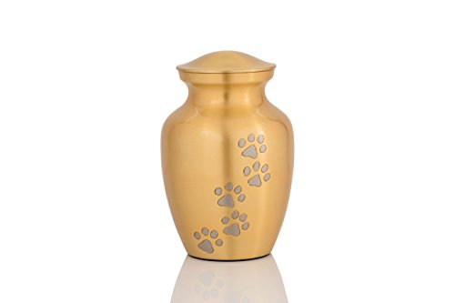Enshrined Memorials Cremation Urn for Ashes by Cerberus Series Small Pet Dog Cat Handcrafted Solid Brass Affordable for Funeral in Velvet Bag Engraving Design (Matte Gold, Vertical Paws) - Thumbnail 6