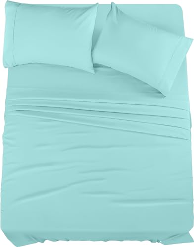 Utopia Bedding Queen Sheet Set – 4 Piece Bed Sheets for Queen Size Bed, Soft and Breathable Microfiber, Includes 1 Fitted Sheet, 1 Flat Sheet and 2 Pillowcases (Spa Blue)