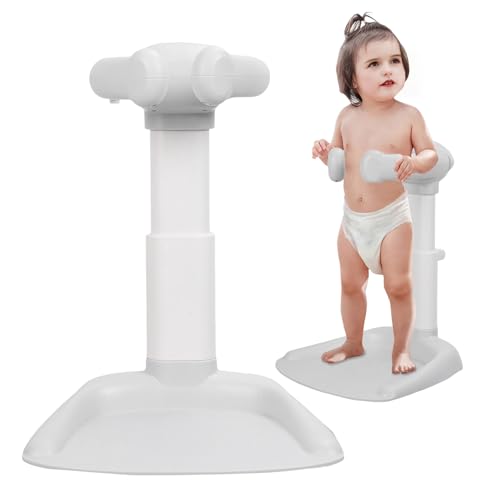 feneihe Baby Bath Stand & Shower Support, Foldable Adjustable Height Toddler Bath Seat with Anti-Slip Mat & Armrest, Anti-Pinch Design for Standing Bath (6-36 Months) Grey