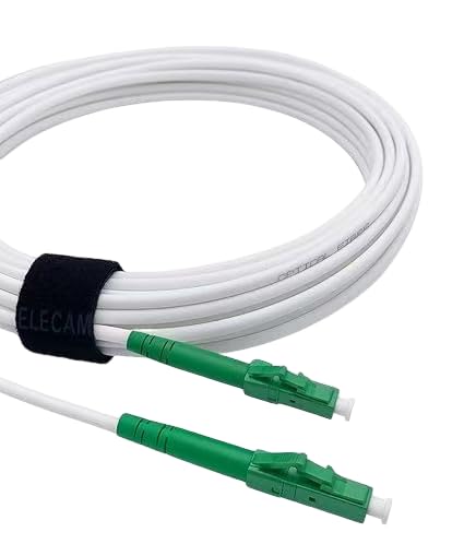 Elfcam® 20 m Fibre Optic Cable Simplex LC/APC 8° to LC/APC 8° Connector, 9/125 μm OS2 Patch Cable LSZH, FTTH Fibre Optic Cable, White (20 m)