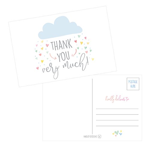 Hadley Designs 50 4x6 Rain Clouds Blank Thank You Postcards Bulk, Cute Baby Shower Sprinkle Rainbow Showered With Love Thank You Note Card For Wedding Bridesmaid Bridal, Religious, Holiday