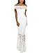 Elapsy Womens Sexy Off Shoulder Bardot Soft Lace Bridesmaid Evening Wedding Gowns Fishtail Maxi Dress White X-Large