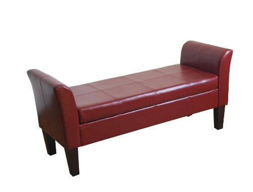 HomePop K4760-E607 Leatherette Storage Bench Settee with Hinged Lid, Red