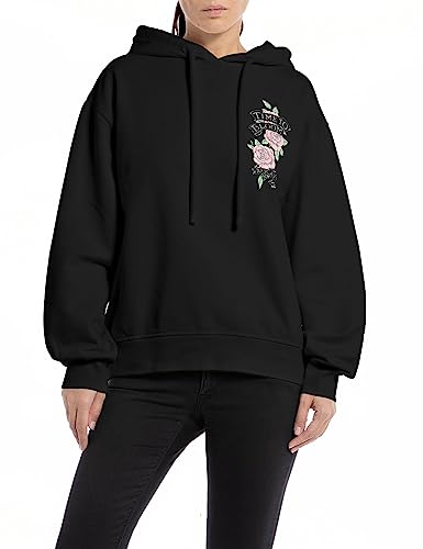 REPLAY Sudadera con Capucha para Mujer, 098 Negro., XS