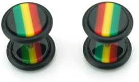 United Duo Rasta Design - Acrylic Fake Plugs - Cheaters - 2G Gauge - 6mm
