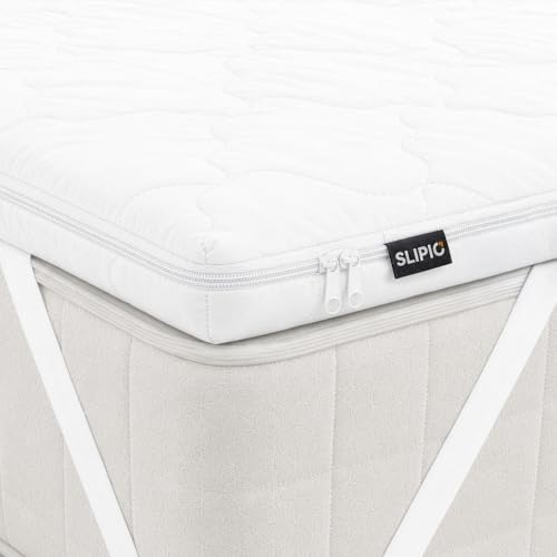 SLIPIO Matratzentopper 130x200 cm | 5 cm Höhe | Ergo+ orthopädischer Komfortschaum | Waschbar & Hypoallergen | Mattress Topper 130x200