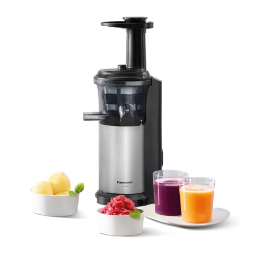 Panasonic MJ-L500S Slow Juicer / Entsafter / 2 Einsätze für Säfte & tiefgefrorene Zutaten / Frozen Joghurt / Silber