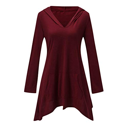 Ularma Women Long Sleeve Irregular Hem Hooded Sweatshirt Casual Tops Shirt