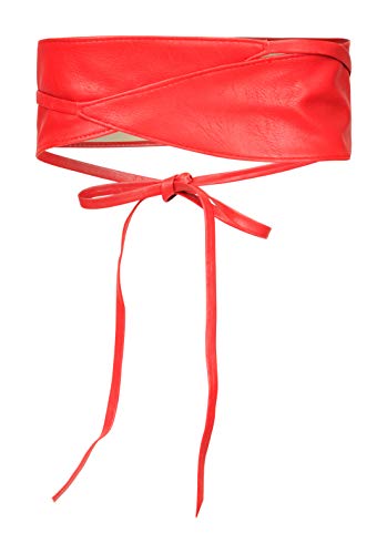 BlackButterfly Obi Waist Band Self Knot Tie Up Cinch Belt (Red, One Size) - Thumbnail 2