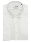 Calvin Klein Mens Solid White Slim Fit French Cuff Cotton Dress Shirt
