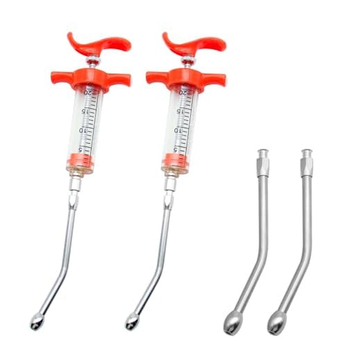 Photo 1 of 2 Pieces Goat Syringe with 4 Drench Nozzle Adjustable Dosage ,Reusable Drench Syringe for Sheep ,Dog,Goat,Pig, Cat Feeding Supplies(20ML)