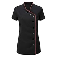 Momo&Ayat Fashions Ladies Beauty Hairdressing SPA Therapist Massage Salon Uniform Overall Tunic US Size 4-22 (US 10 (UK 14), Black- Red Piping)