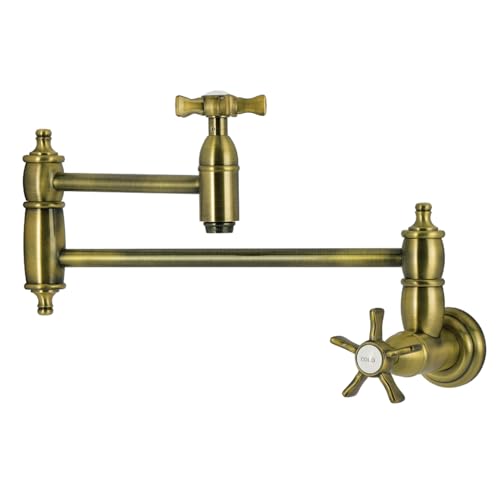 Kingston Brass KS3103NX Hamilton Wall Mount Pot Filler Faucet, Antique Brass