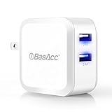 BasAcc 4.8A/24W 2-Port USB Rapid Travel Wall Charger W/ Smart Sense IC (Highest Output) for iPhone 7 Plus/6S Plus, iPad, Galaxy S7 Edge/S7, Nintendo Switch, More Apple and Android Devices, White