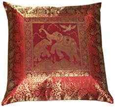 Christmas Decoration Silk Elephant Bohemian Cushion Cover 16x16 Inches Indian Ethnic Bohemian Pillow Throw Pillow, Decorative Boho Decorative Case for Home & Gift