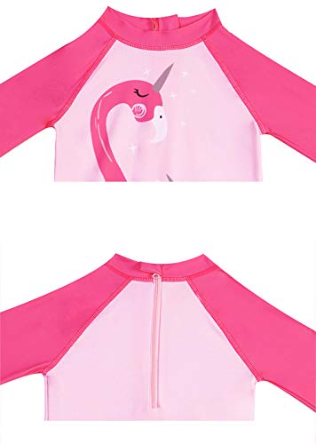 Baby Toddler Girls Unicorn Swimsuits One Piece Swimwear Bathing Suits Rash Guard UPF 50+ (Sweet Flamingo, 9-18 Months)