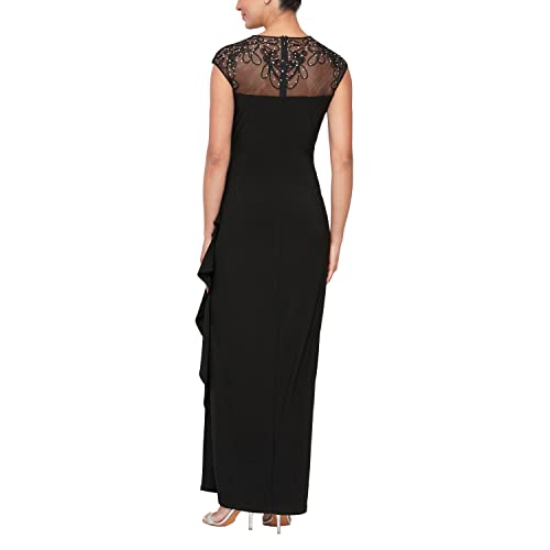 ALEX EVENINGS WOMEN’S LONG FORMAL EVENT, MOTHER OF THE BRIDE DRESS, WEDDING GUEST GOWN REGULAR SIZES, BLACK, 8 PETITE