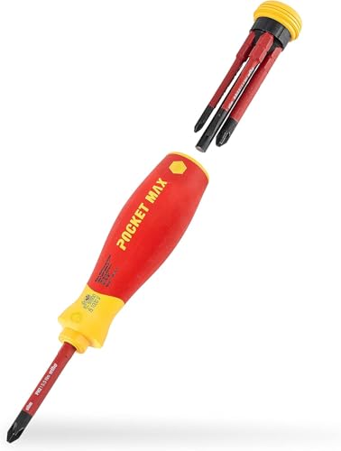 Wiha Schraubendreher Set gemischt PocketMax electric 4-tlg. mit verstaubarem Bit (45296) I Schraubenzieher Satz mit Magazin aus slimBits für Elektrike