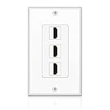 TNP HDMI Wall Plate (3 Port, White) HDMI Face Plate Socket Insert Jack Outlet Panel Mount Support 4K 60Hz HDR ARC Full HD 3D Ethernet High Speed Cable Extension Coupler f/Projector & Home Theater