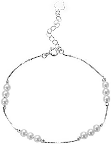 "Forever and Ever" 925 Sterling Silver Bracelet, White Freshwater Pearl Beads,  Link Size: 8.27”