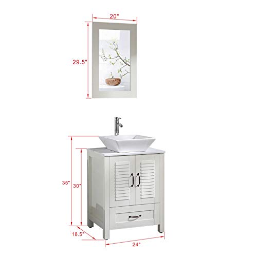 48" Double Sink Bathroom Vanity Cabinet White Marble Pattern Top w/Mirror Faucer & Drain (Ceramic Sink) - Thumbnail 2