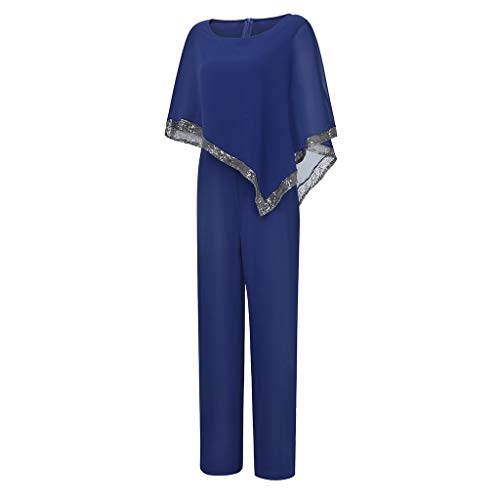 TIFENNY Romper Trousers for Women Fashion Plus Size Sets Zipper Sleeveless Sequined Shawl Overlay Wide Leg Jumpsuit Blue