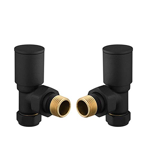 Radiator Valves for Central Heating (Pair) - Sizes and Colors for Designer Bathroom (Black Angled 15mm)