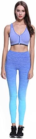 Sports Bra Pants 2 Pieces Set- Yoga Suit Workout Leggings Running Bra Tights (Blue Bra S+Pants S/M)