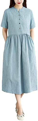 Amazon Co Jp ワンピース レディース 亜麻 ワンピース無地ミッドスリーブミドル丈ワンピース 弓の結び目 ヘイズブルー 服 ファッション小物