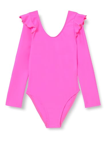 Haute pression Einteiliger Badeanzug mit Langen Ärmeln, einfarbig, Neonrosa, für Babys, Mädchen, rosa Fluo, 4 Jahre