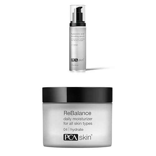 Bundle of PCA SKIN Hyaluronic Acid Boosting Serum 1oz, Niacinamide, Ceramides, 24h Moisture + PCA SKIN ReBalance Moisturizer 1.7oz. Daily, Creamy, for Sensitive & Dry Skin, Reduces Fine Lines) Image