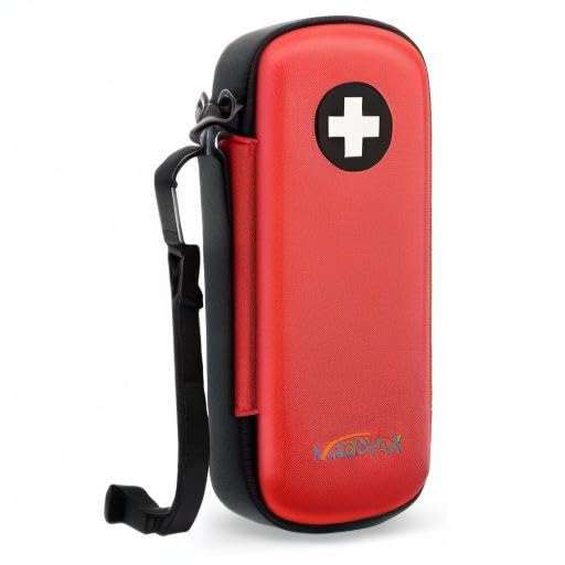 MEDMAX Epipen Medical Carrying Case, Hard Shell EVA Shock Absorption Travel Medication Organizer Bag Emergency Medical Pouch Holds 2 EpiPens, Asthma Inhaler, Auvi-Q, Allergy Medicine Essentials (Red)