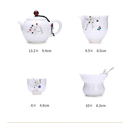 Ceramica in porcellana Argento Intarsio Tea Set Montone-grassi Jade Kung Fu classico caffè teiera di tè tazza di tè con… - immagine 5