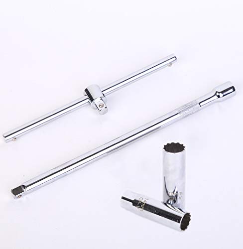 OSOF 14mm & 16mm Spark Plug Socket Thin Wall 12-Point Removal Tool 3/8 inch Square Drive Set + 3/8-Inch Drive Sliding T bar Torque Spanner Extension Kit 10inch/25cm