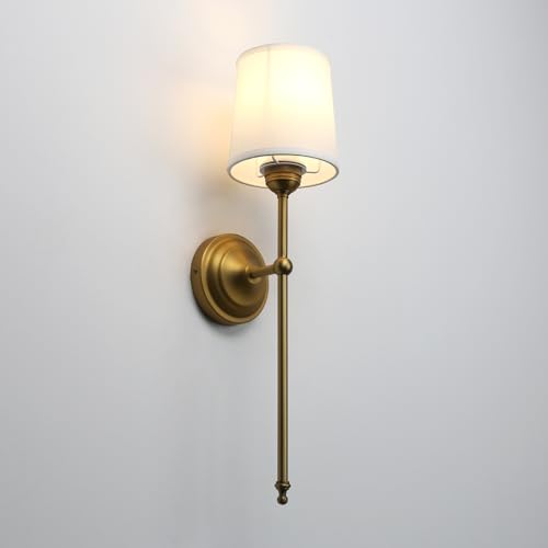 Permo Vintage Industrial Wall Lamp Set of 2 Hardwired Wall Sconce Light Decor with Remote Control and Dimmable Bulbs White Fabric Shade Lighting Fixture for Bedroom Living Room Hallway (Antique)