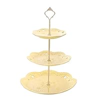 3 -Tier Ceramic Cupcake Stand - Elegant Embossed Porcelain Dessert Display Cake Stand - For Birthday Weddings Tea Party Colorful and Diverse (Canary Yellow)