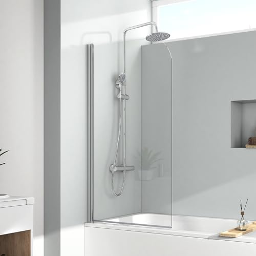 EMKE Duschtrennwand für Badewanne 90x140 cm, Duschwand für Badewanne Faltbar Faltwand Duschabtrennung Badewannenaufsatz 6 mm Sicherheitsglas Duschwand